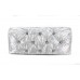 Silver Satin Embellished w/ Flower Rhinestones Evening Bag - BG-38044SV